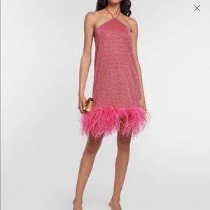 Oseree Designer Glitter Pink Feather Party Dress